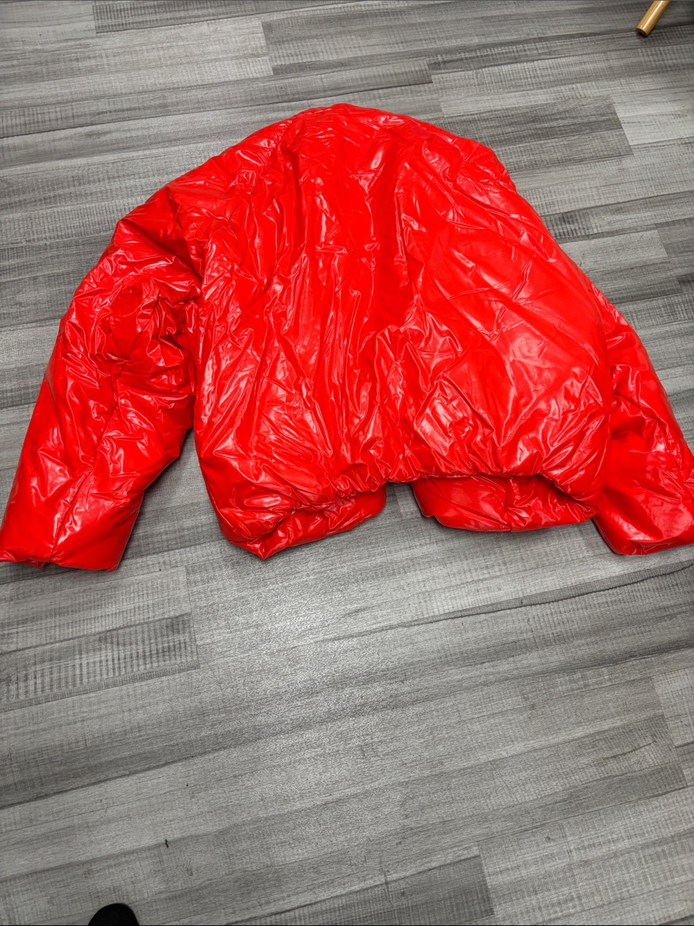 Yeezy Shiny Red Cropped Puffer Jacket - Picture 6 of 8